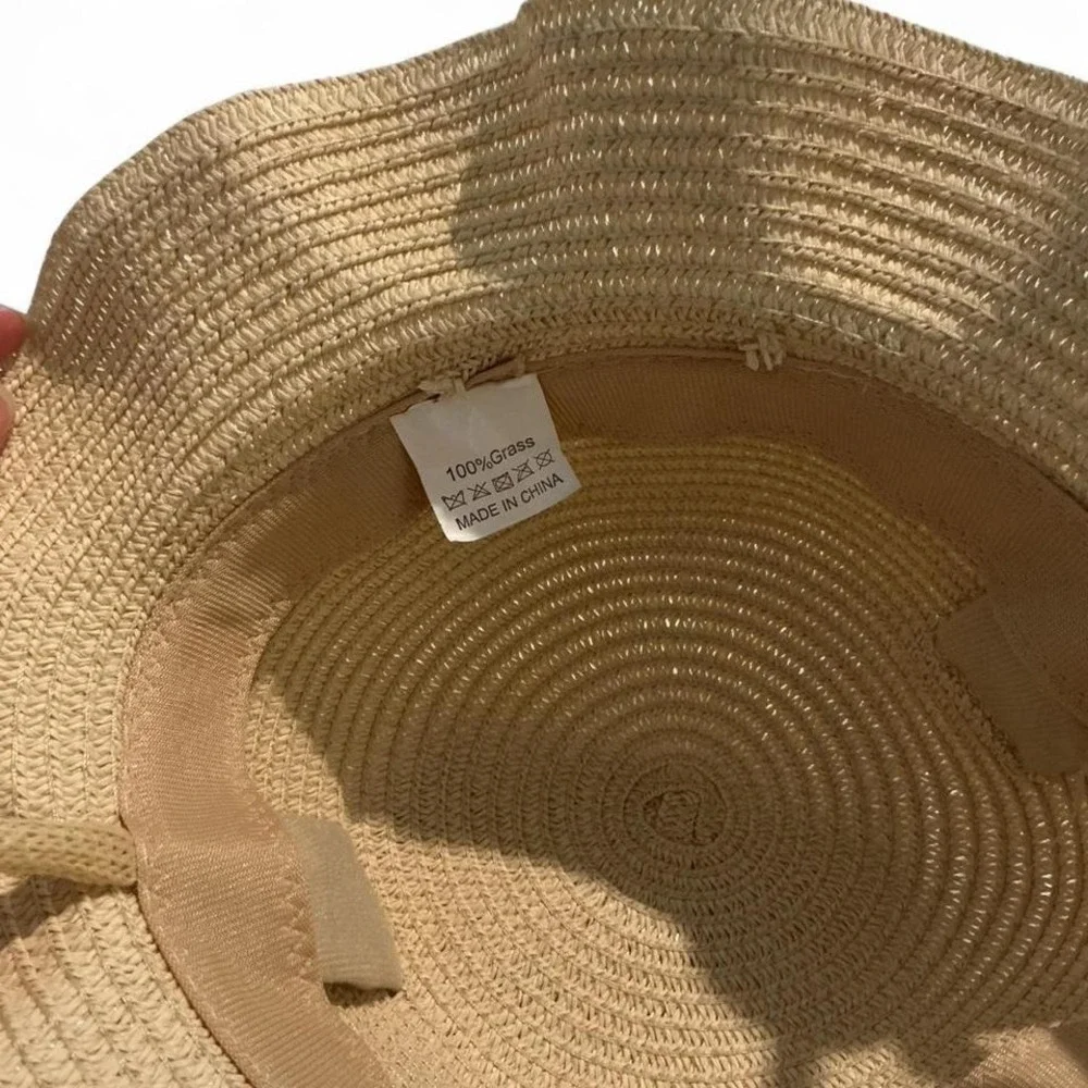 Unbranded Puppy Sun Hat Kids‎ One Size Tan New Woven Straw 3D Ears Wavy Brim